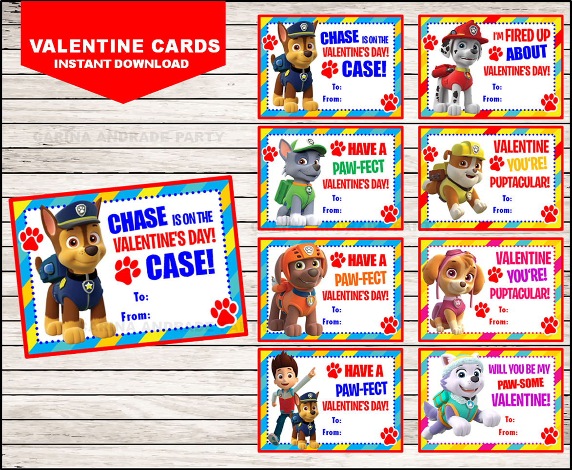 Paw Patrol Valentine Cards instant download, Printable Paw Patrol Valentine's Day cards, Printable Paw Patrol Tags